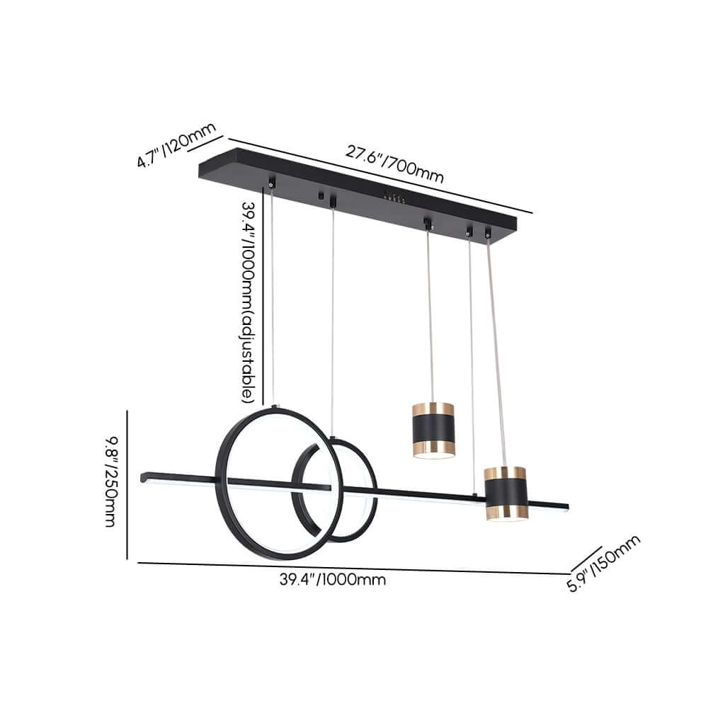 Modern Gold and Black 4-Light Geometric Pendant Light Fixture Dimensions