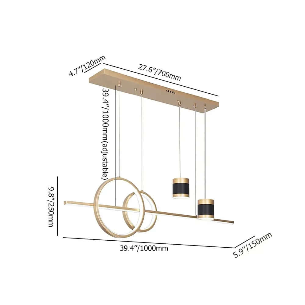 Modern Gold and Black 4-Light Geometric Pendant Light Fixture Dimensions