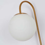 Modern Gold Armed Wall Sconce with Dual White Glass Globes