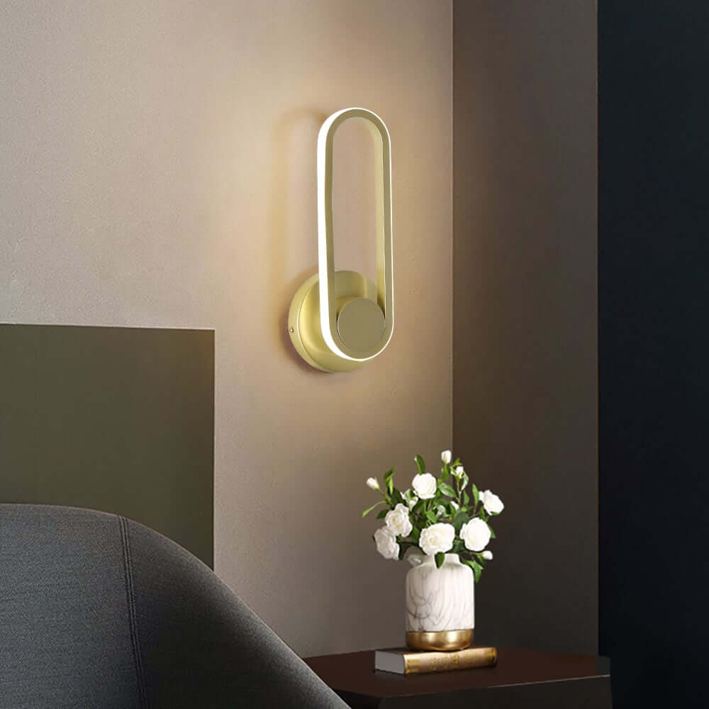 Modern Gold Armed Wall Sconce with Rotating Oval Silica Shade Main Product Image