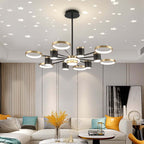 Modern Gold & Black Aluminum 14-Light Dimmable Starry Sky Chandelier