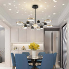 Modern Gold & Black Aluminum 14-Light Dimmable Starry Sky Chandelier