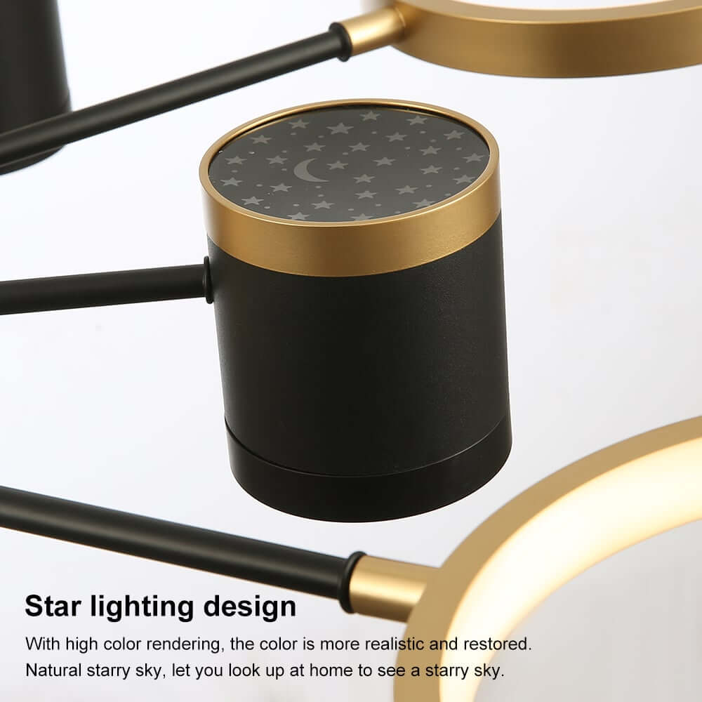 Modern Gold & Black Aluminum 14-Light Dimmable Starry Sky Chandelier