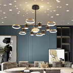 Modern Gold & Black Aluminum 14-Light Dimmable Starry Sky Chandelier