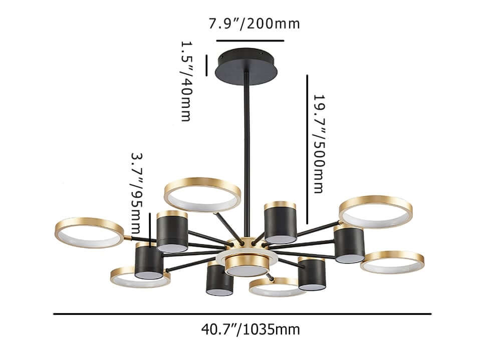Modern Gold & Black Aluminum 14-Light Dimmable Starry Sky Chandelier Dimensions