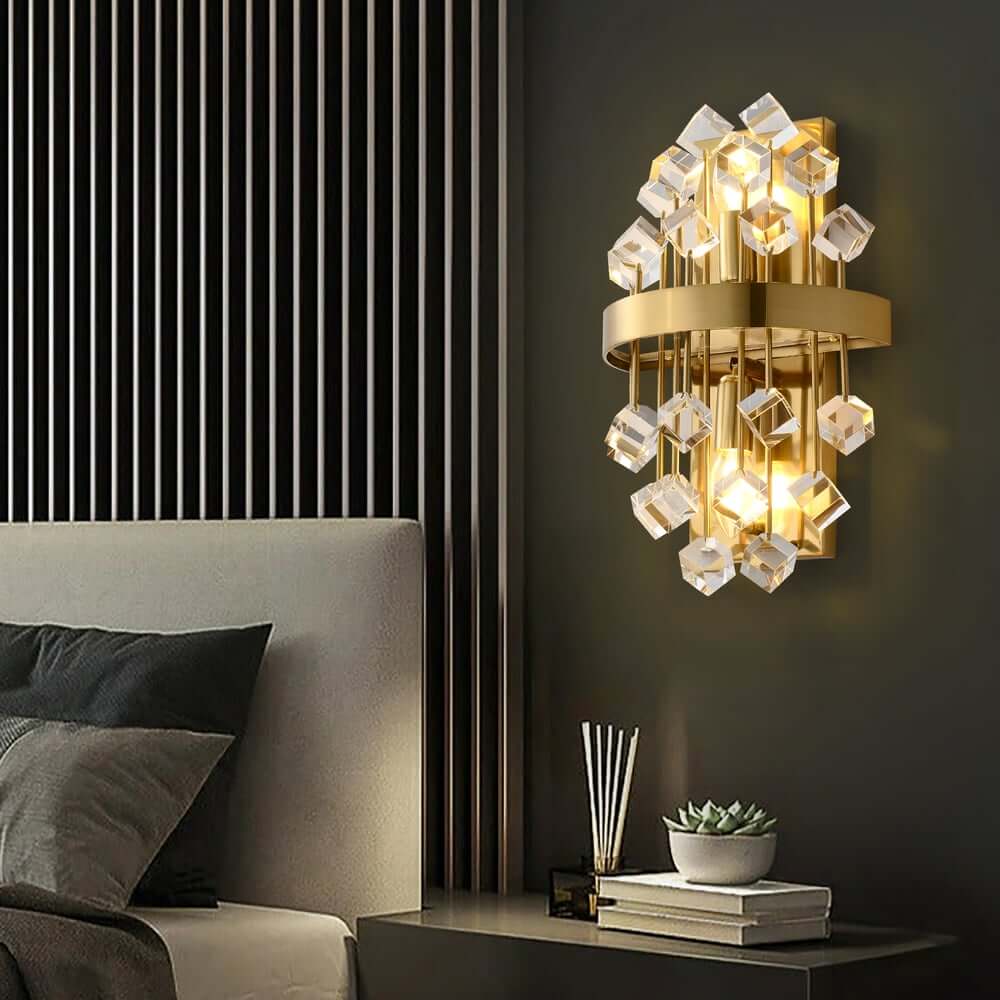 Modern Gold Crystal Flush Mount Wall Sconce with Clear Square Shades Zweitbild