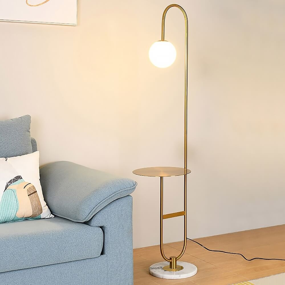 Modern Gold Faux Marble Floor Lamp with Glass Shade