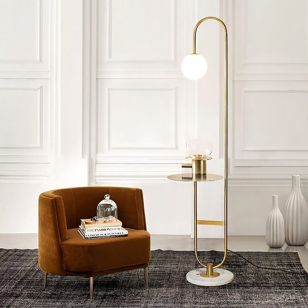 Modern Gold Faux Marble Floor Lamp with Glass Shade Secondary image