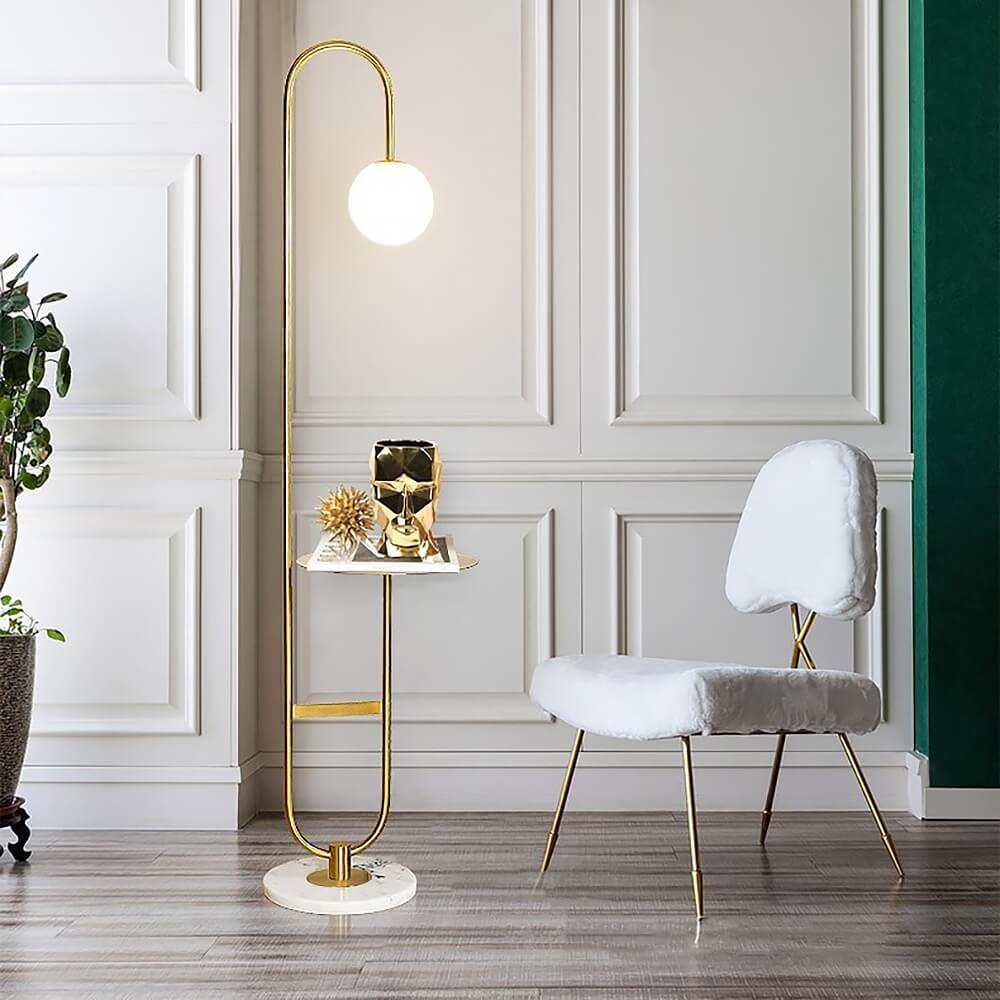 Modern Gold Faux Marble Floor Lamp with Glass Shade