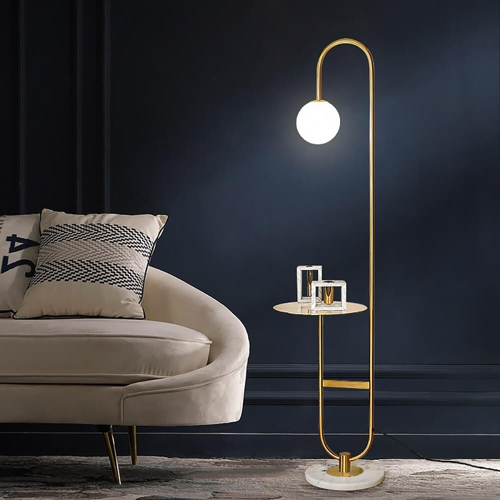 Modern Gold Faux Marble Floor Lamp with Glass Shade Main Product Image Main image
