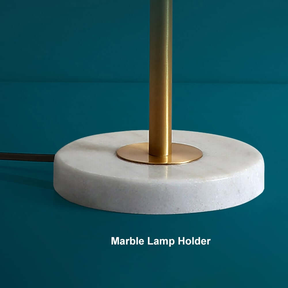 Modern Gold-Finish Faux Marble Table Lamp with 2 White Glass Globes