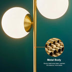 Modern Gold-Finish Faux Marble Table Lamp with 2 White Glass Globes