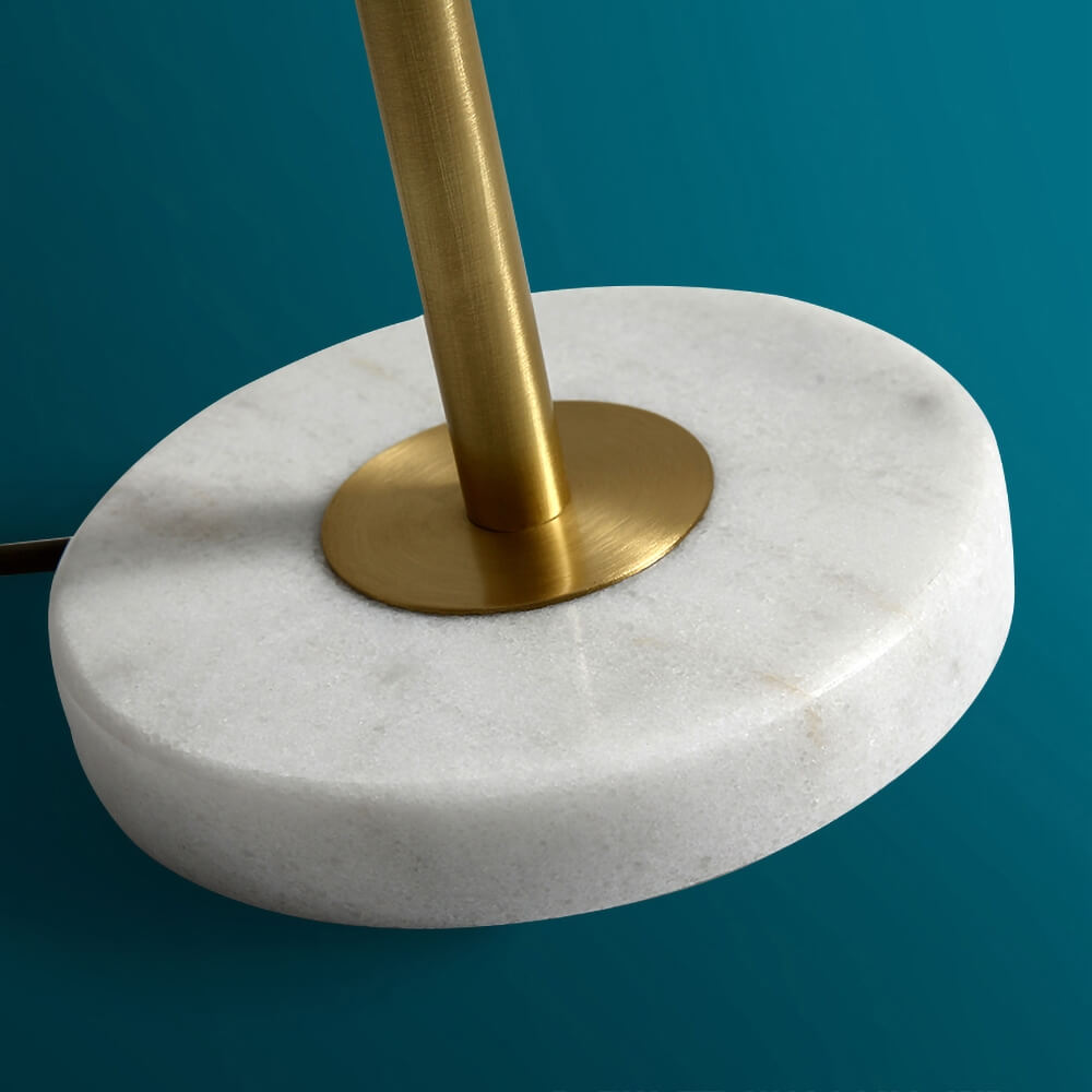 Modern Gold-Finish Faux Marble Table Lamp with 2 White Glass Globes