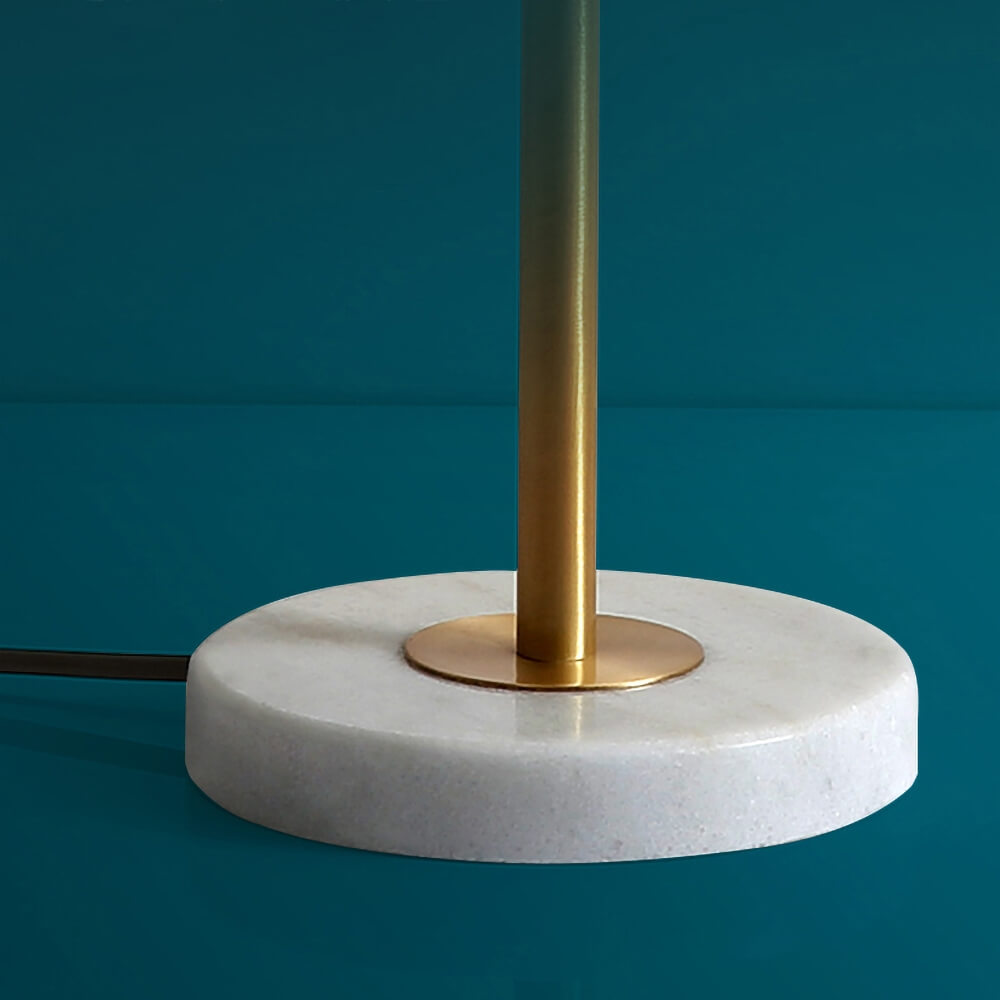 Modern Gold-Finish Faux Marble Table Lamp with 2 White Glass Globes
