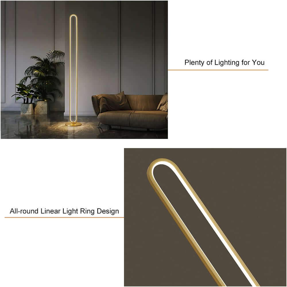 Modern Gold Floor Lamp with Unique Oval Light Circle Design