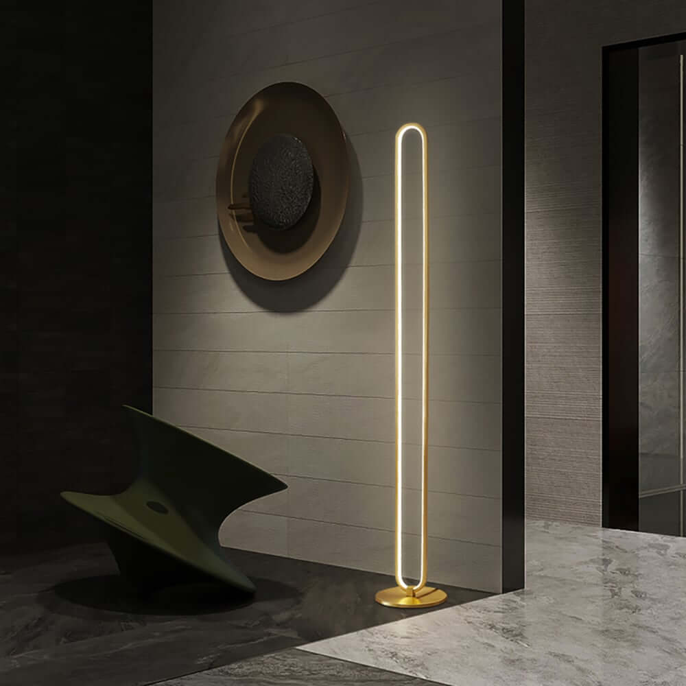 Modern Gold Floor Lamp with Unique Oval Light Circle Design