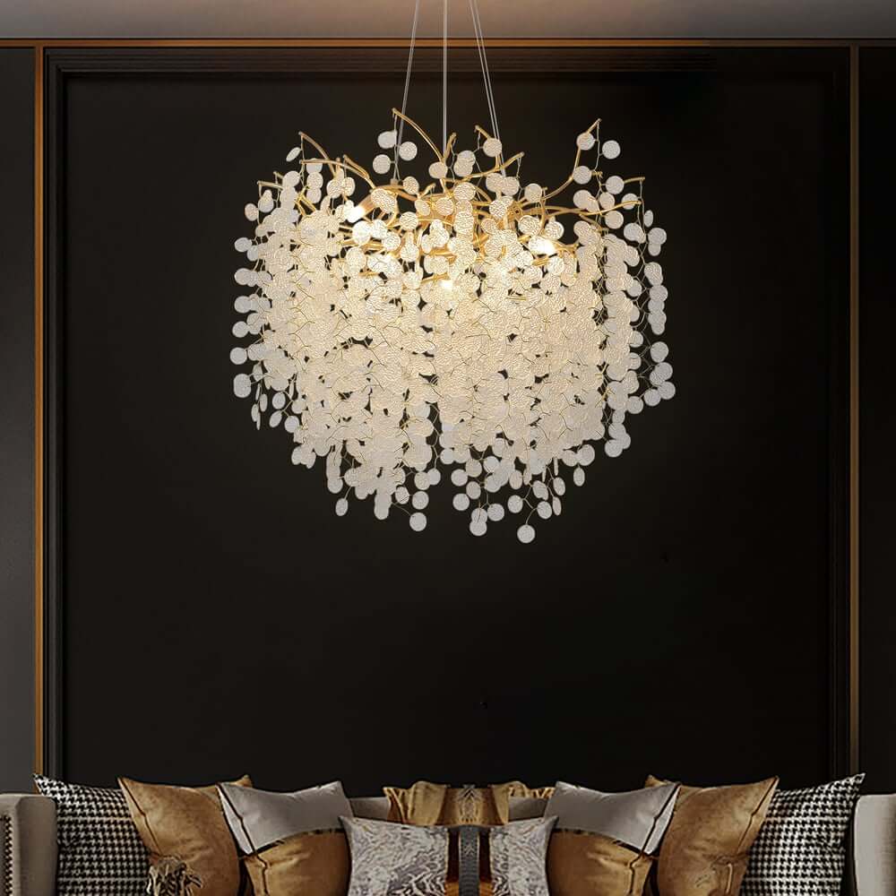 Modern Gold Glass Cluster Chandelier – 8-Light Ambient Pendant Zweitbild