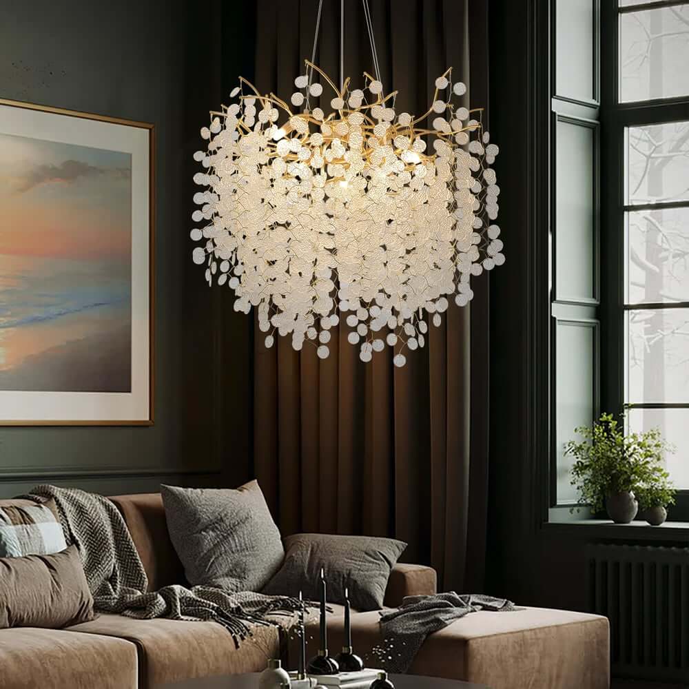 Modern Gold Glass Cluster Chandelier – 8-Light Ambient Pendant Main Product Image Hauptbild