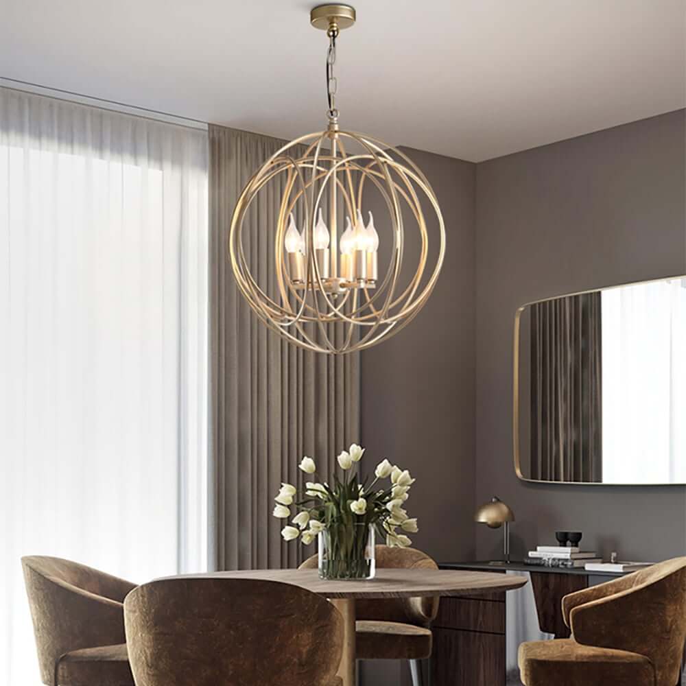 Modern Gold Metal 4-Light Candle Chandelier with Adjustable Chain