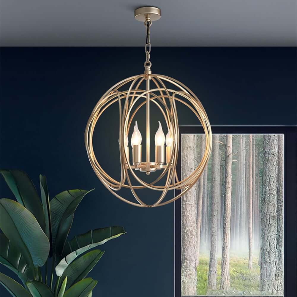 Modern Gold Metal 4-Light Candle Chandelier with Adjustable Chain