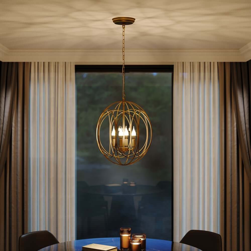 Modern Gold Metal 4-Light Candle Chandelier with Adjustable Chain