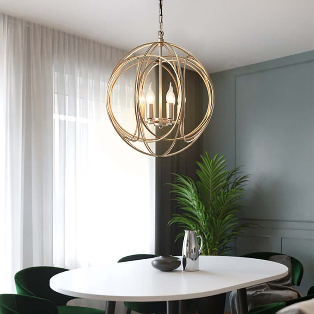 Modern Gold Metal 4-Light Candle Chandelier with Adjustable Chain