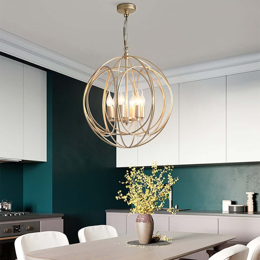 Modern Gold Metal 4-Light Candle Chandelier with Adjustable Chain