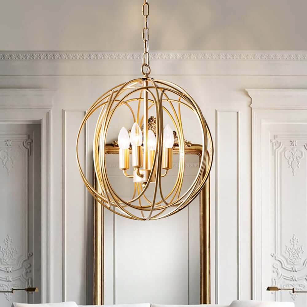 Modern Gold Metal 4-Light Candle Chandelier with Adjustable Chain