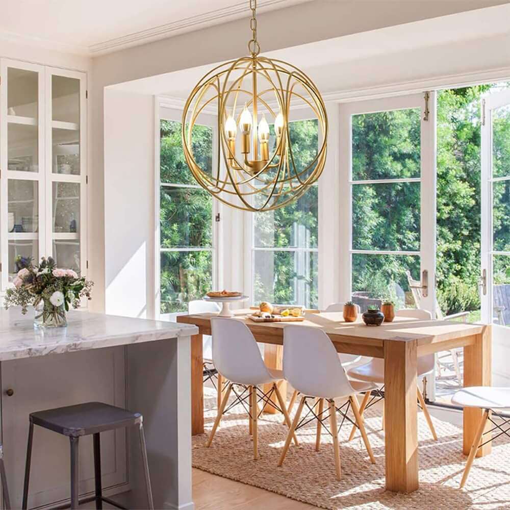 Modern Gold Metal 4-Light Candle Chandelier with Adjustable Chain