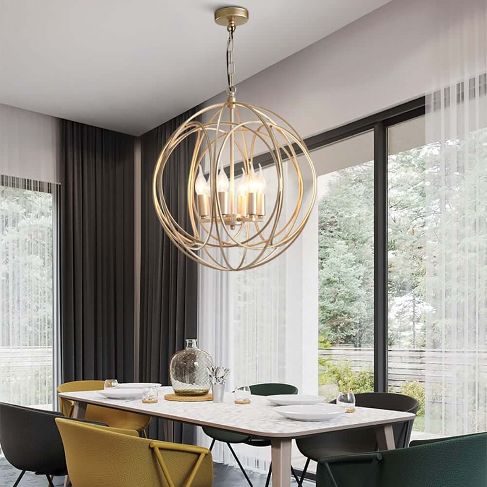 Modern Gold Metal 4-Light Candle Chandelier with Adjustable Chain