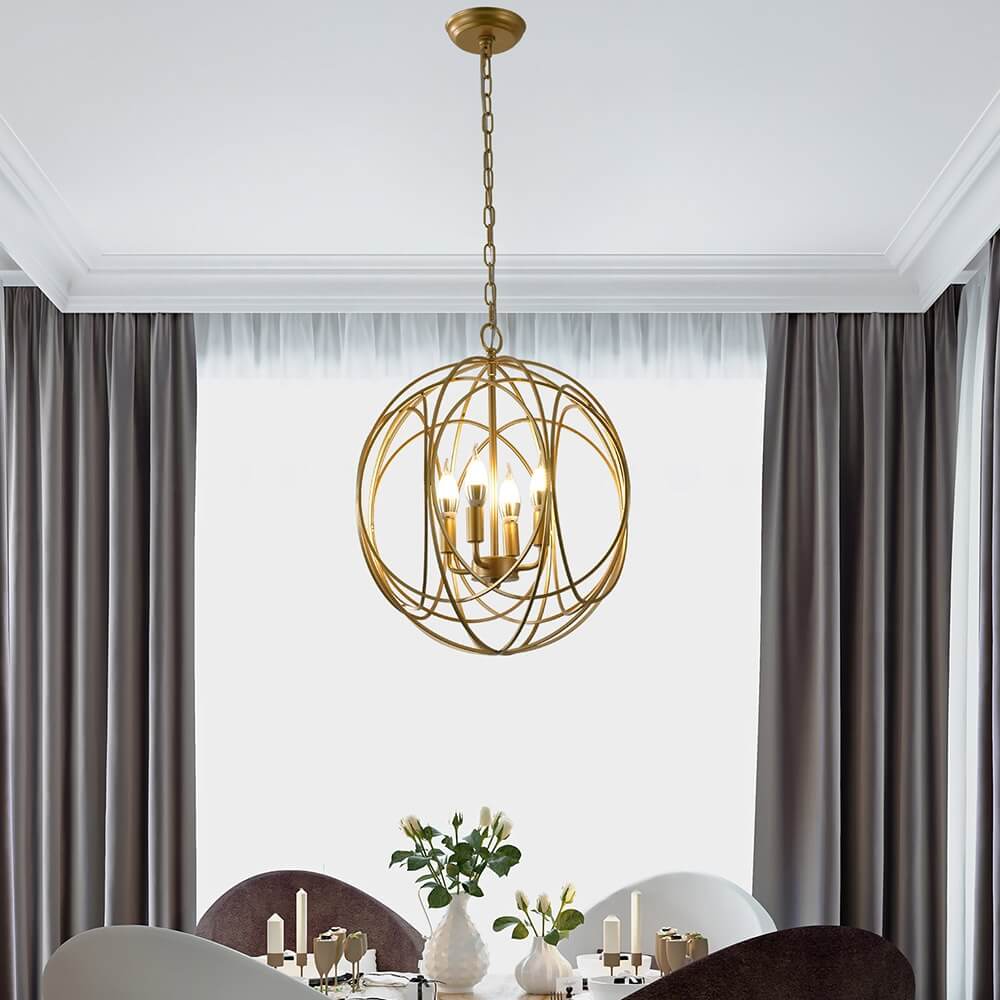 Modern Gold Metal 4-Light Candle Chandelier with Adjustable Chain Main Product Image