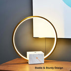 Modern Gold Metal Ring Table Lamp with Faux Marble Base