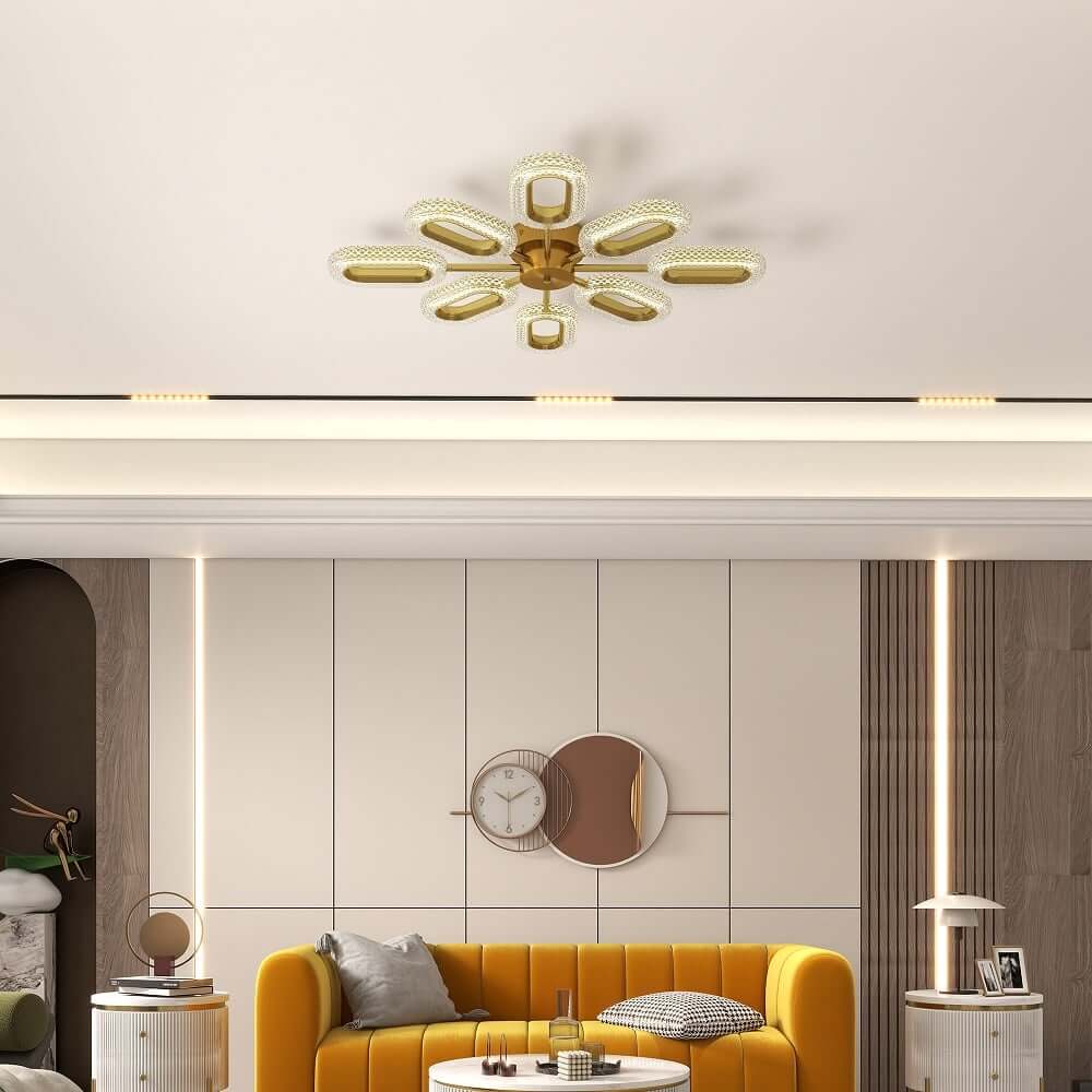 Modern Gold Sputnik Semi-Flush Mount Ceiling Light with Acrylic Ring Shades Zweitbild