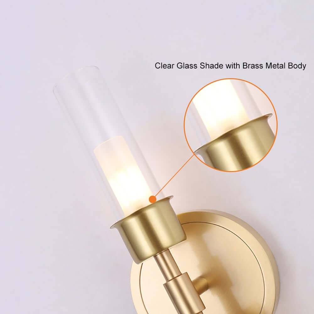Modern Gold Wall Sconce with Clear Glass Shade - 2-Light Ambient Lighting