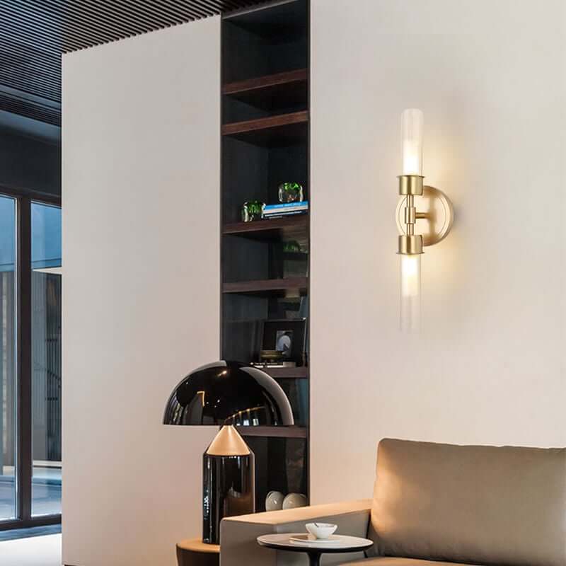 Modern Gold Wall Sconce with Clear Glass Shade - 2-Light Ambient Lighting