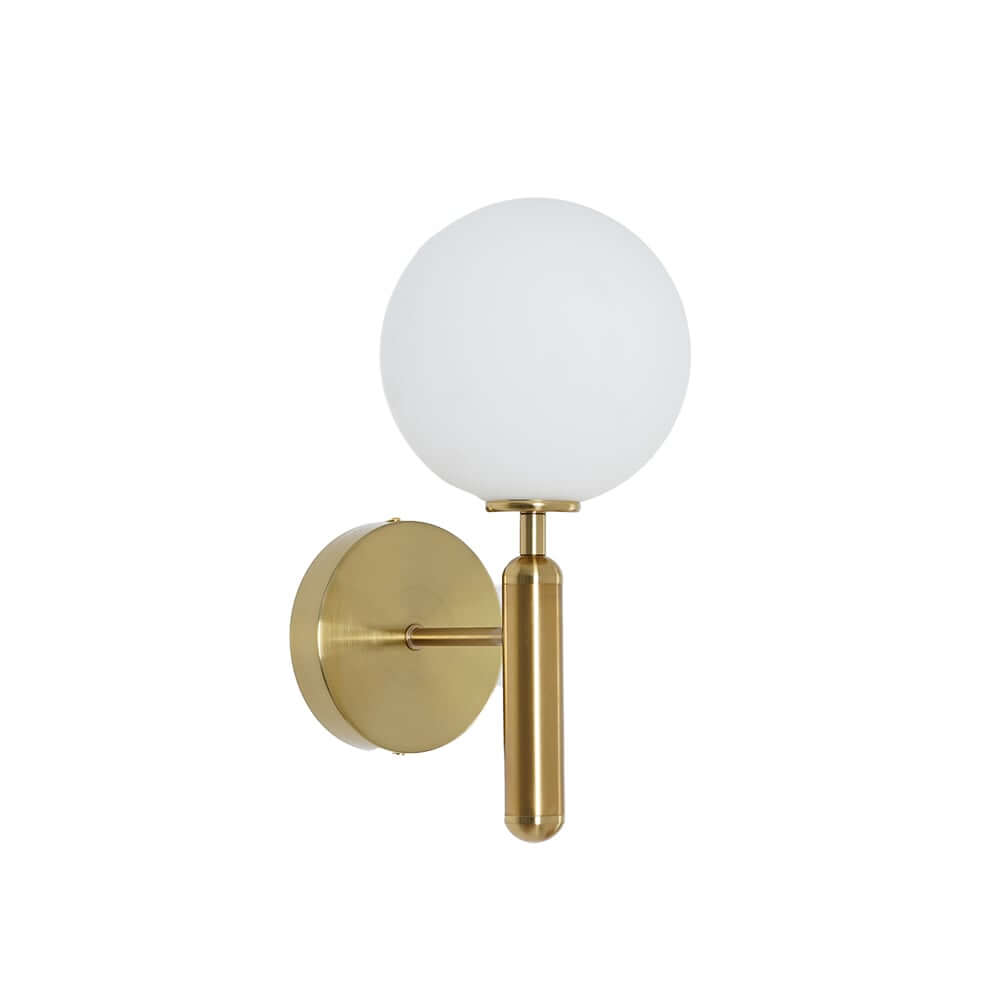 Modern Gold Wall Sconce with White Glass Globe Shade