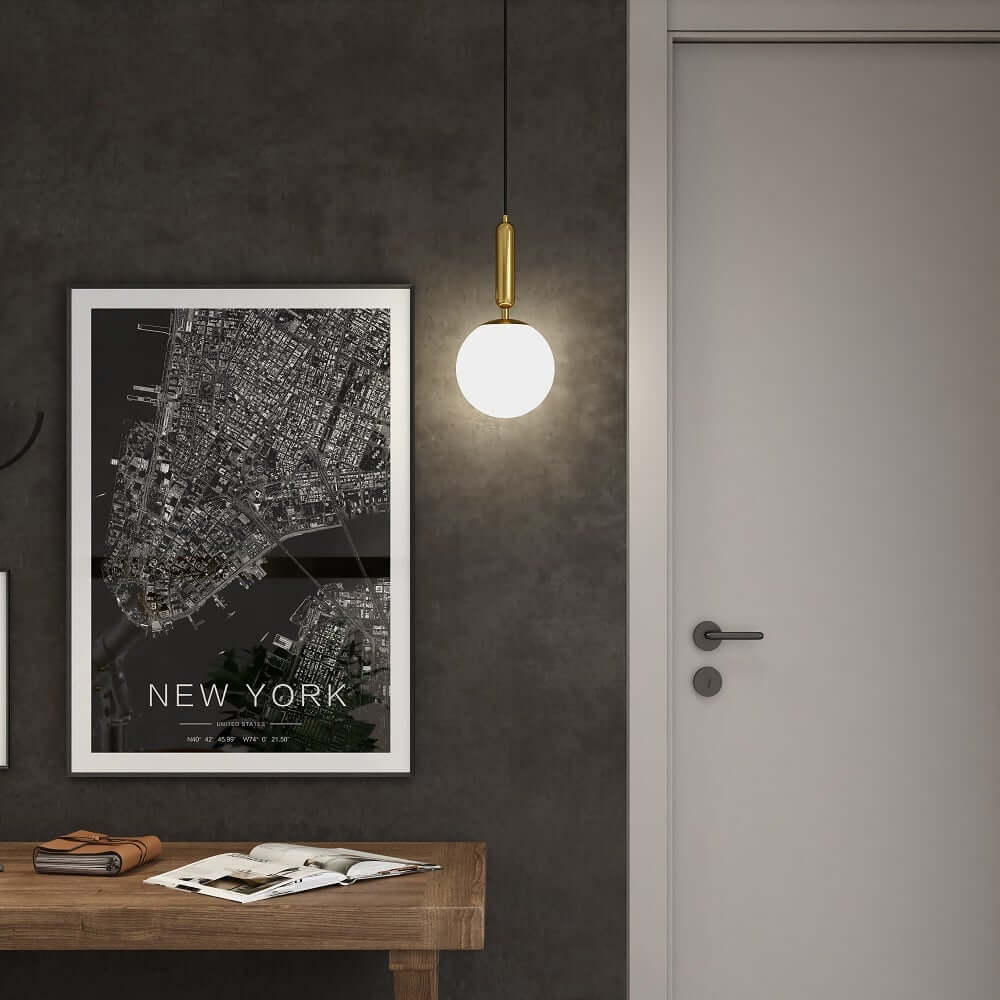 Modern Gold & White Glass Globe Pendant Light