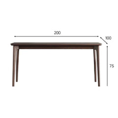 Sleek modern dining table featuring a gray rectangular rock slab and sturdy wood support