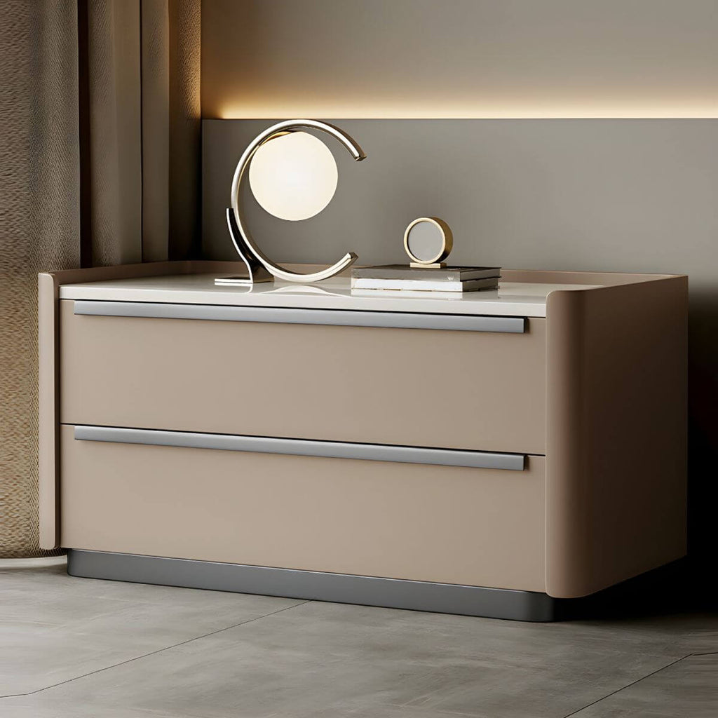 Modern Green Drawer Storage Nightstand with Stone Top