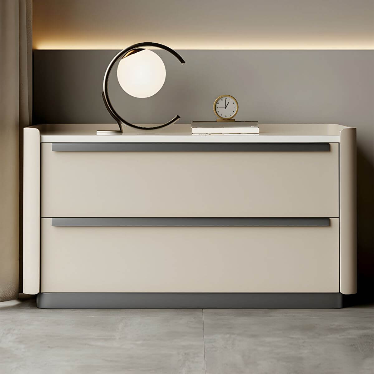 Modern Green Drawer Storage Nightstand with Stone Top Secondary image