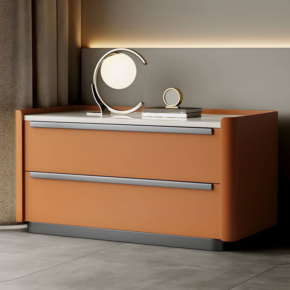 Modern Green Drawer Storage Nightstand with Stone Top