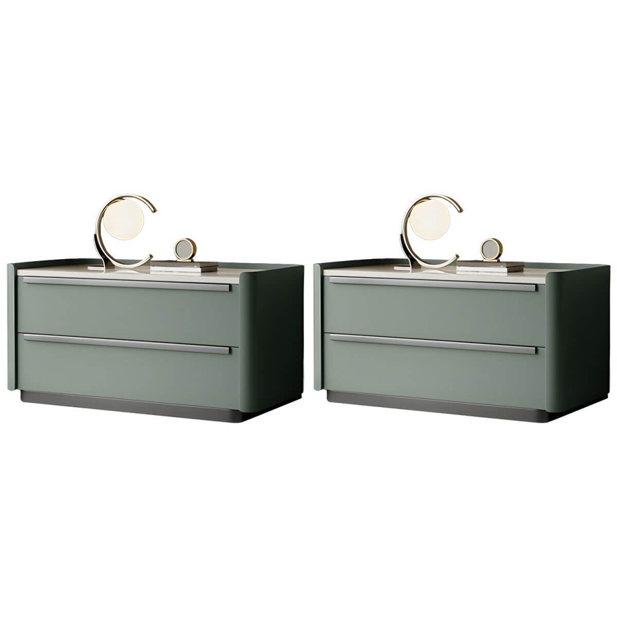 Modern Green Drawer Storage Nightstand with Stone Top