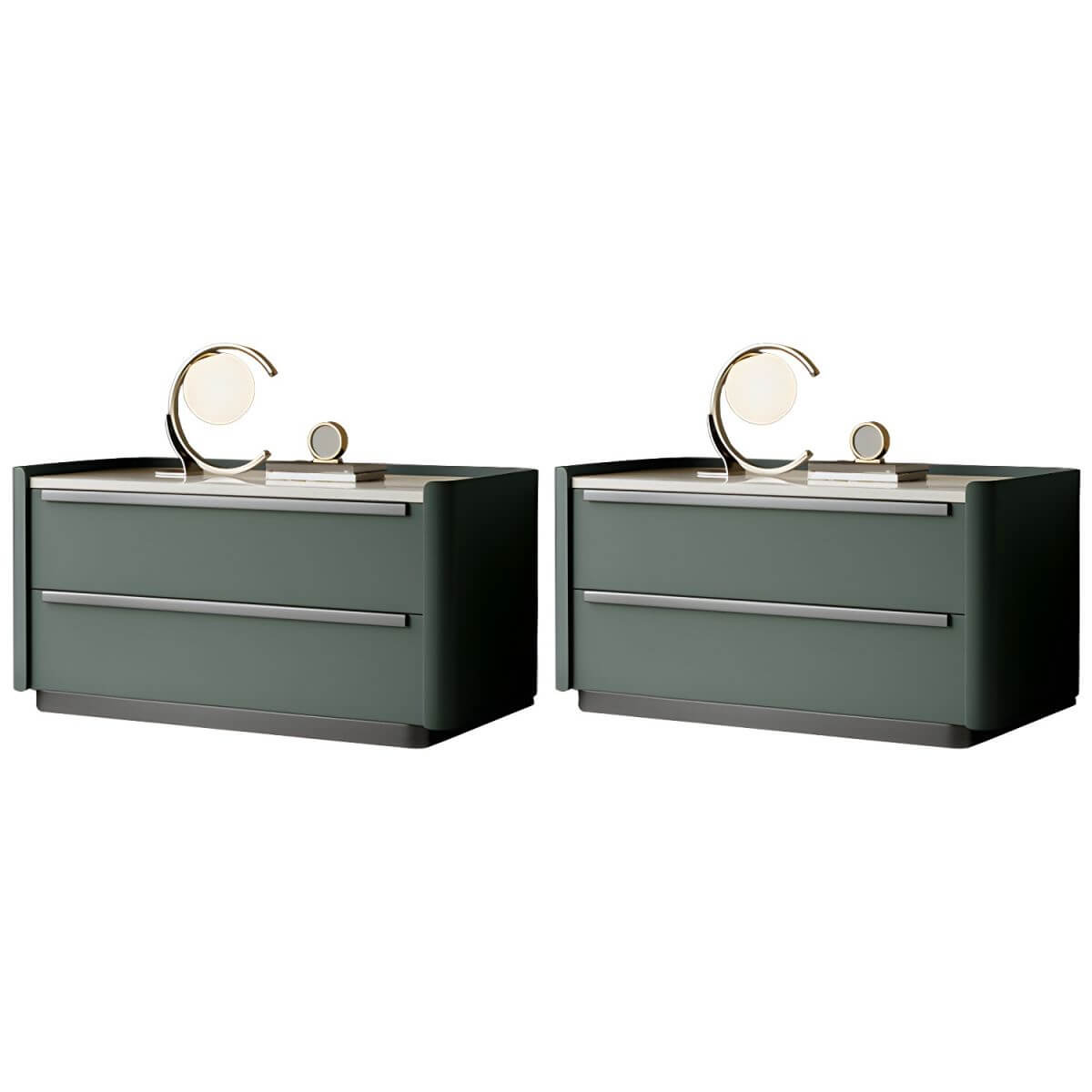 Modern Green Drawer Storage Nightstand with Stone Top