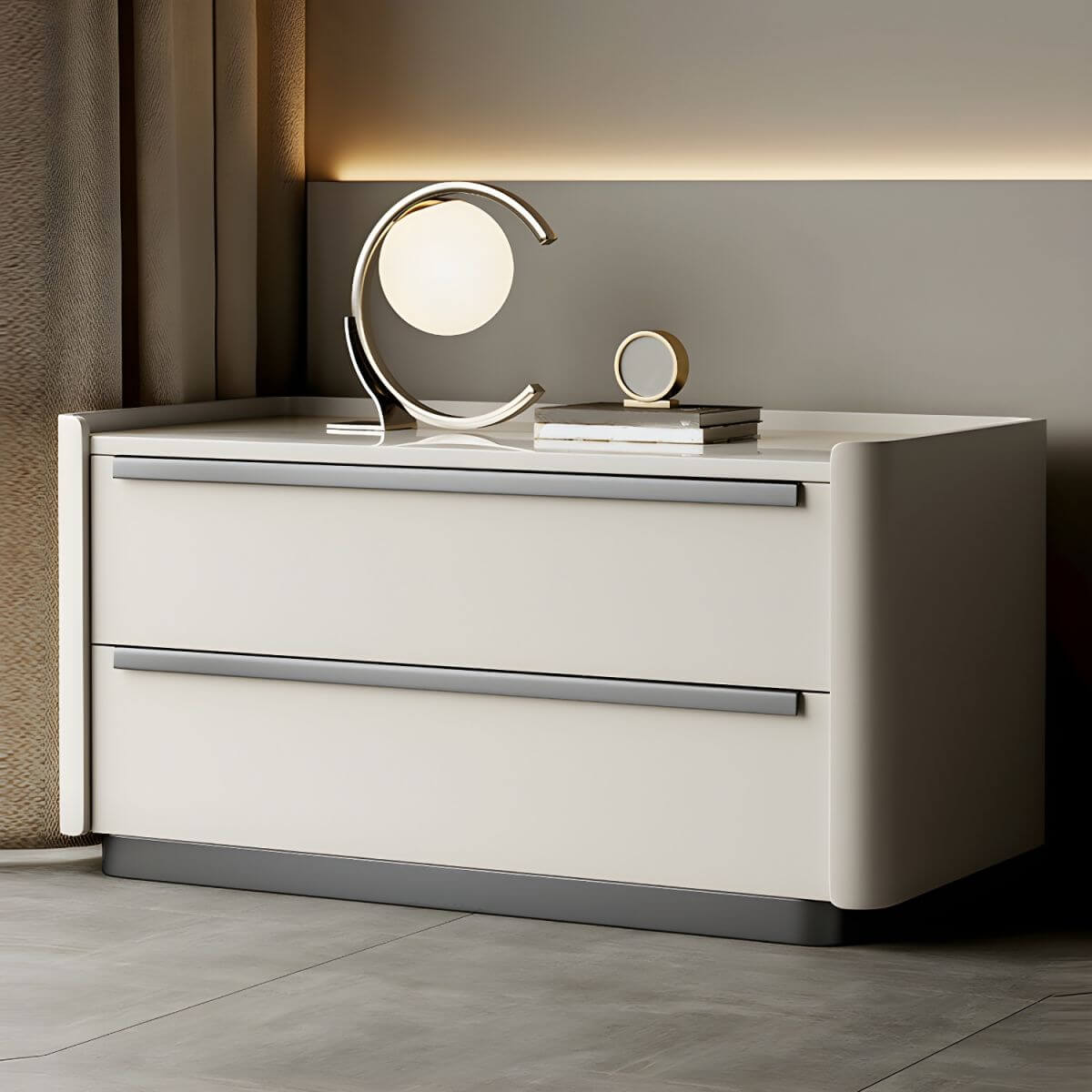 Modern Green Drawer Storage Nightstand with Stone Top