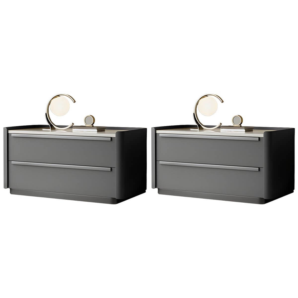 Modern Green Drawer Storage Nightstand with Stone Top