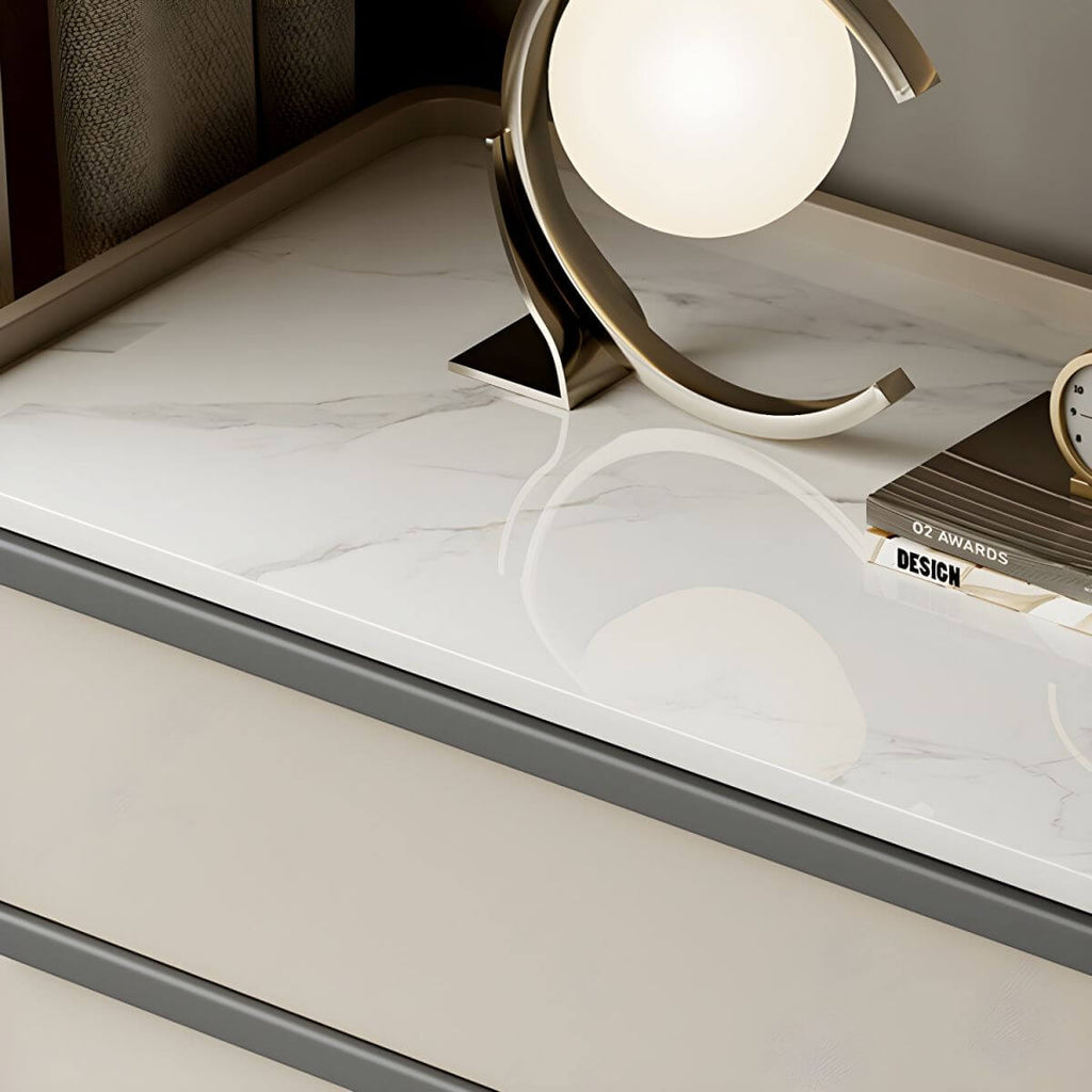 Modern Green Drawer Storage Nightstand with Stone Top