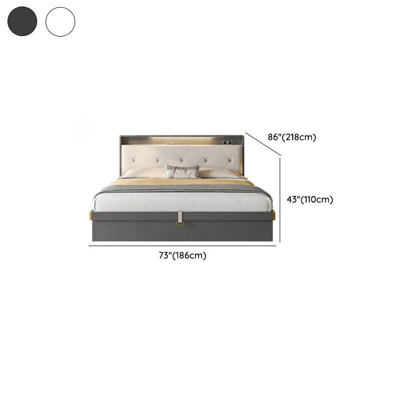Modern Grey and White Wood Bed with Built-In Lighting and Storage Dimensions