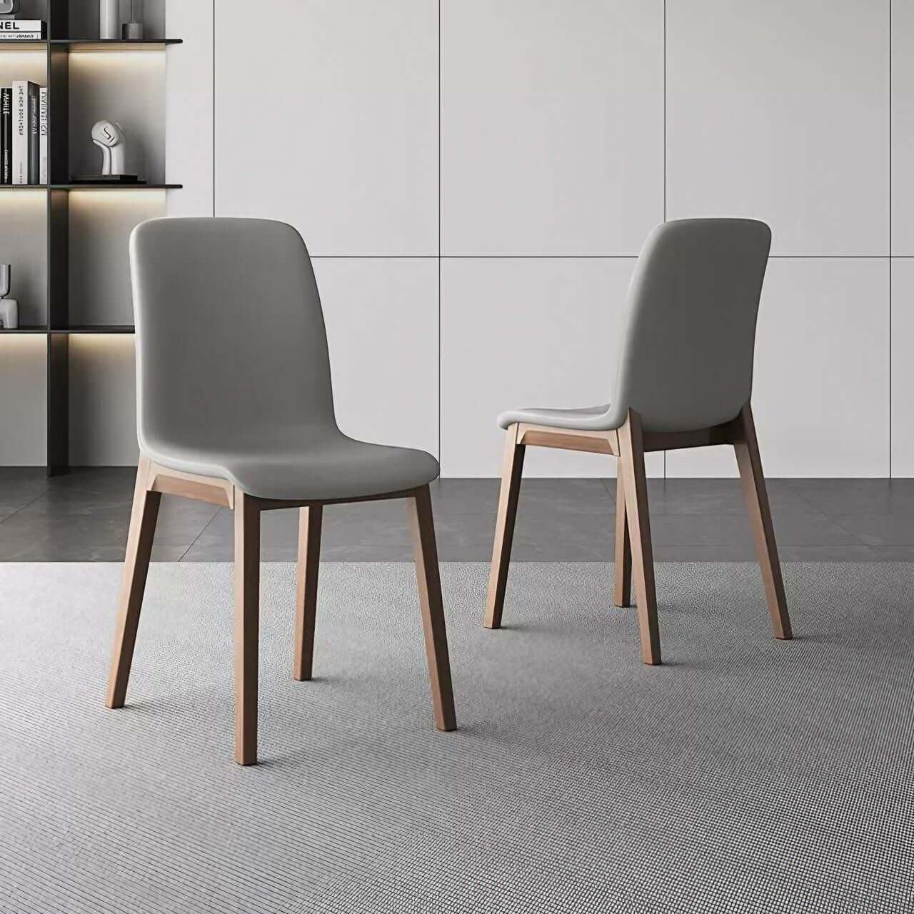 Single modern grey leather dining chair with durable fan-back design and minimalist style main product image Hauptbild