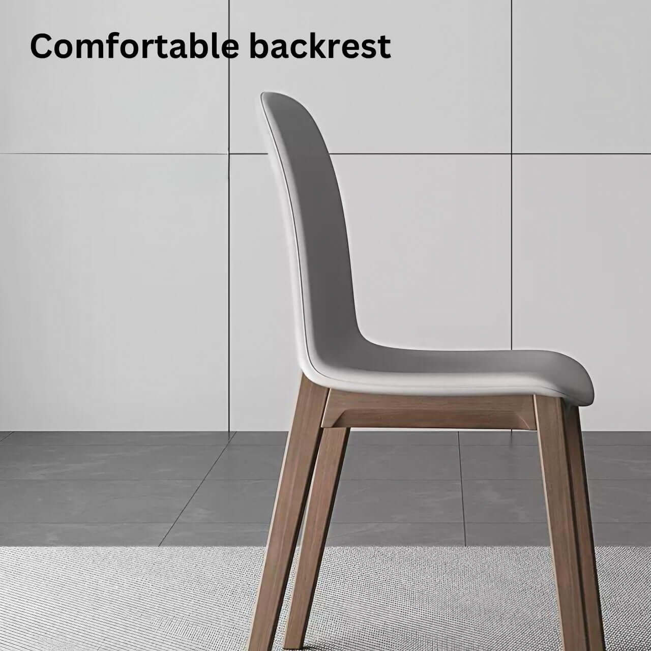 Single modern grey leather dining chair with durable fan-back design and minimalist style