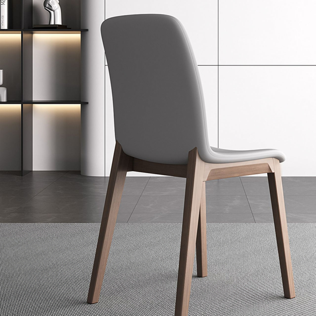 Minimalist Grey Dining Chair in Durable Leather with Ergonomic Backrest